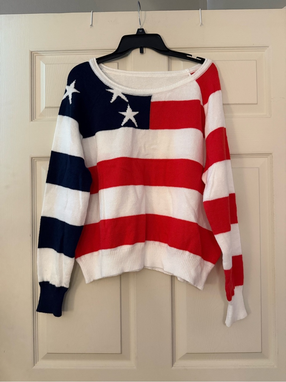 Patriotic American Flag Lightweight Knit Sweater XL (Fits Like Large) NWOT